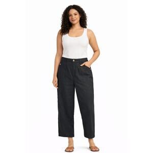 all : row Black Linen Blend Size Small High Waist Cropped Wide Leg Pants